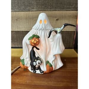 VTG Halloween Prettique Freddie The Ghost Porcelain Lighted Figurine 1991